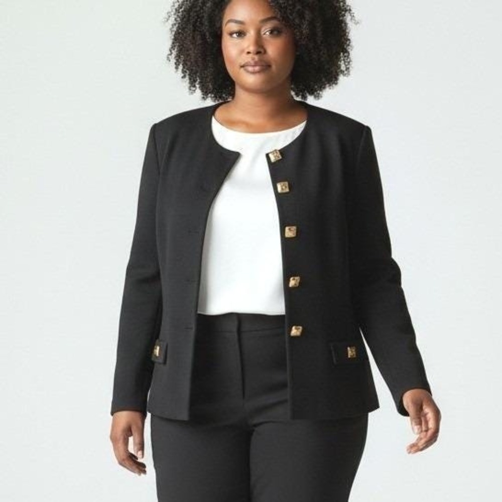 St John Collection Santana Knit Jacket Black Gold Button Blazer 90s Marie Gray